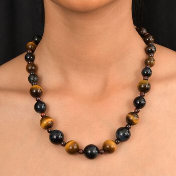 Tigerauge Halskette ca. 50 cm Nickelfreies Messing platiniert ca. 515.00 ct