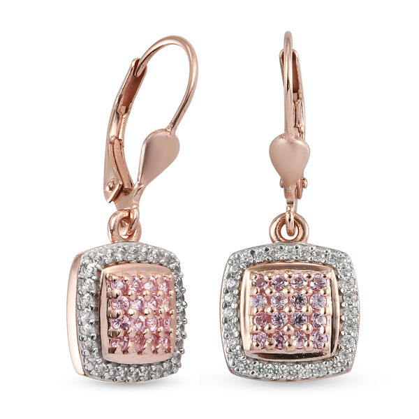 Rosa Saphir und Zirkon Ohrringe 925 Silber ros&eacute;vergoldet ca. 1,07 ct image number 4