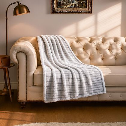 Gestreifte Kunstfell-Decke, 150x200 cm, 300 gms, einlagig, Grau