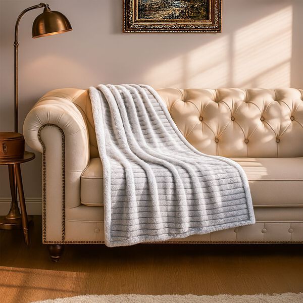 Gestreifte Kunstfell-Decke, 150x200 cm, 300 gms, einlagig, Grau