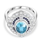 D'Joy Blauer Zirkon, Moissanit Ring 925 Silber rhodiniert (Größe 18.00) ca. 3,70 ct