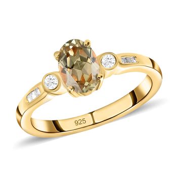 AAA Turkizit und wei&szlig;er Diamant Ring, 925 Silber Gelbgold Vermeil  ca. 0,93 ct
