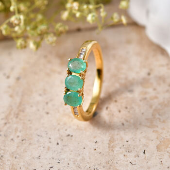 D'Joy AAA Kagem Sambischer Smaragd, Wei&szlig;er Diamant Ring 925 Silber 750 Gelbgold vermeil (Gr&ouml;&szlig;e 19.00) ca. 1,23 ct