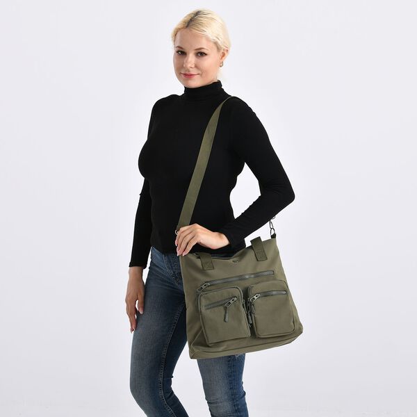 Crossbody-Schultertasche mit Mehrfachfächern, 31x30x14cm, Grün image number 3