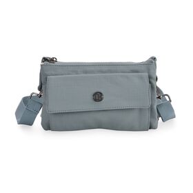 Crossbody-Tasche aus Nylon, mit mehreren Reißverschlussfächern und verstellbarem Schulterriemen, 20x12x3.5 cm, Taubenblau