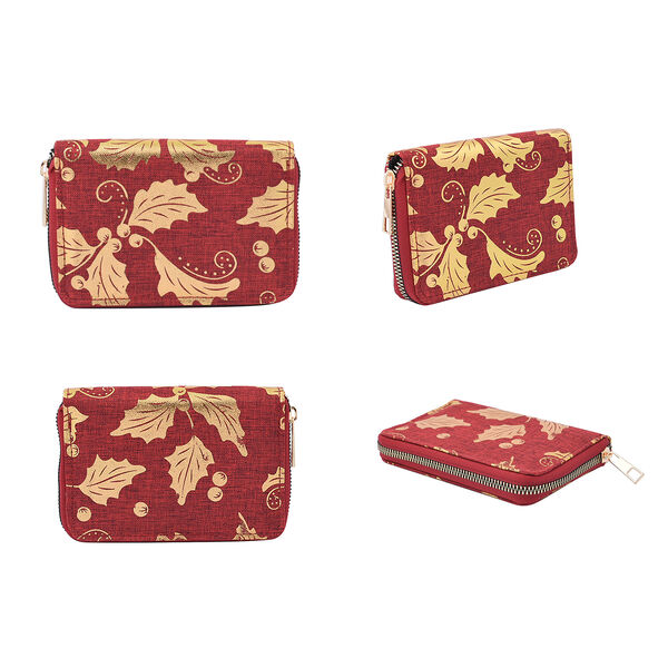 3er-Set Jute Brieftasche, Blattmuster, Gr&ouml;&szlig;e 19,5x3x9,5 cm, Rot und Gold image number 4