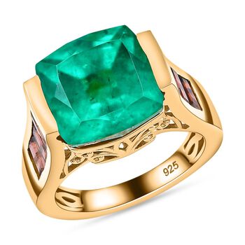 Smaragd-Quarz Triplette, Roter Granat Ring 925 Silber 750 Gelbgold Vermeil (Gr&ouml;&szlig;e 17.00) ca. 10,81 ct