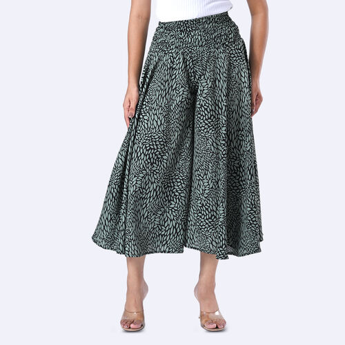 Weit geschnittene Freizeithose, Smockbund, ca. 85 x 39 cm, Schwarz und Grün image number 1