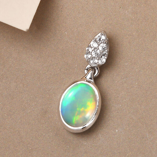 Nat&uuml;rlicher, &auml;thiopischer Opal und Zirkon-Anh&auml;nger in Silber image number 3