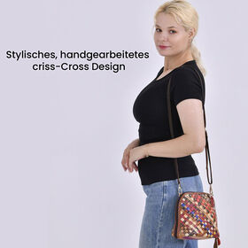 Chaos by Elsie- Echtleder Umh&auml;ngetasche mit RFID-Schutz, Webmuster, 19x11x20cm