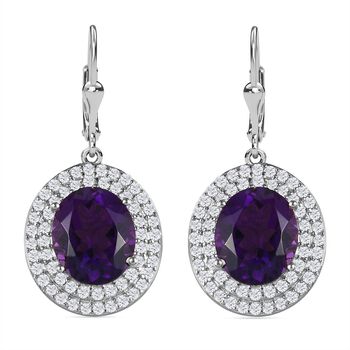 Lusaka Amethyst und Zirkon-Ohrringe, 925 Silber platiniert ca. 10.15 ct