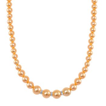 Goldene Muschelkernperle (8-12 mm), Wei&szlig;e Kristall Halskette ca. 45 cm+5 cm Extender, Reiner Edelstahl