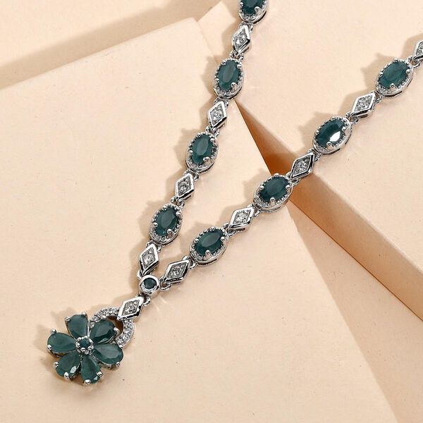 AA Grandidierit und Zirkon florale Cluster-Halskette in Silber image number 3