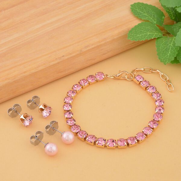 Rosa Muschelkernperle und rosa Kristall-Schmuckset - 2,02 ct. image number 2