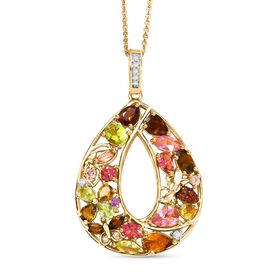 AA Mehrfarbig-Turmalin Schmuckset ca. 50 cm 925 Silber 750 Gelbgold Vermeil ca. 4,00 ct.