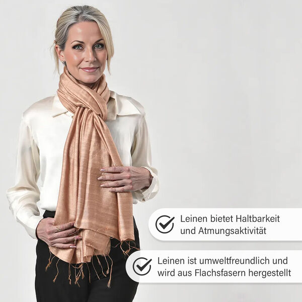 Schal aus Seide und Leinen, 70x200 cm, Beige image number 4