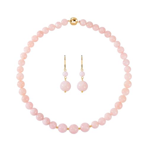 Rosa Morganit Perlen 50cm Halskette und Ohrringe- 466,65 ct. image number 0