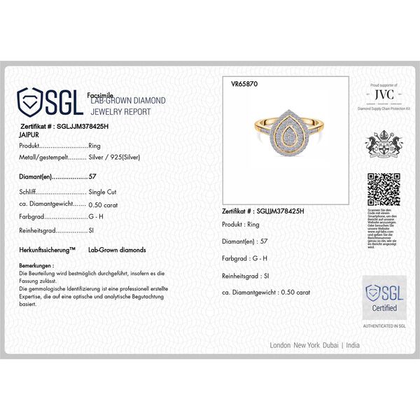 LUXURIANT SI Labor Diamant Ring, 925 Silber 750 Gelbgold Vermeil - 0,51 ct. image number 7