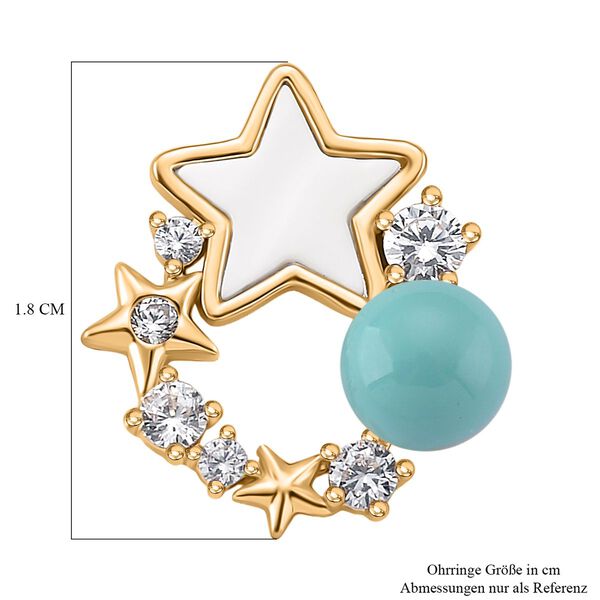 Sleeping Beauty Türkis farbe Muschelperle (5-7 mm), Weißes Perlmutt Ohrringe, Nickelfreies Messing, golfarben image number 6