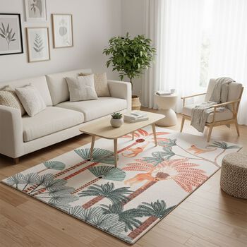 Digitaldruck-Teppich aus Baumwolle und Polyester mit Anti-Rutsch-Beschichtung, 120x180cm, Bl&uuml;ten