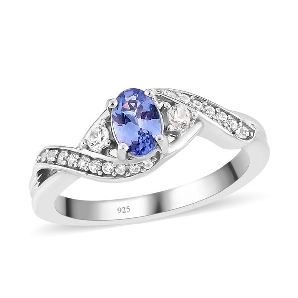 Tansanit und wei&szlig;er Zirkon-Ring, 925 Silber platiniert  ca. 0,67 ct image number 4