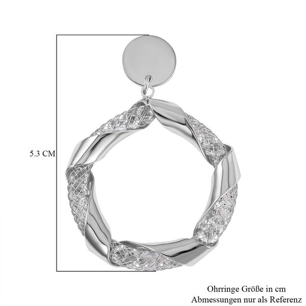 Silberfarbene Gedrehte Creolen mit Wei&szlig;kristallen, Messing image number 6