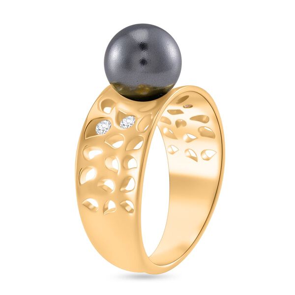 Tahiti Muschelkernperle, Moissanit Ring 925 Silber vergoldet (Größe 18.00) image number 3