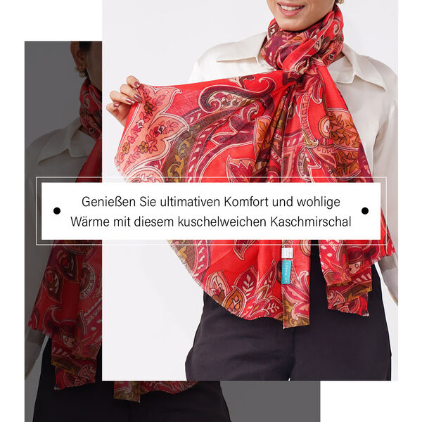 LA MAREY Schal aus 100% Premium-Kaschmir mit Digitaldruck, 70x200 cm, rot image number 1