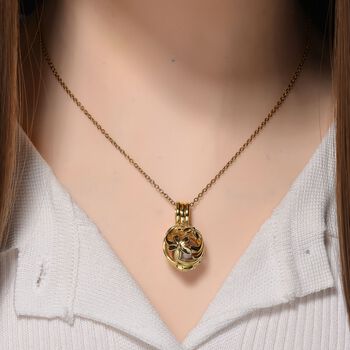 Lila Edison-Perle Anh&auml;nger mit Kette, Blumen-Cage-Design, ca. (10-12mm), Messing und Edelstahl, Goldfarben