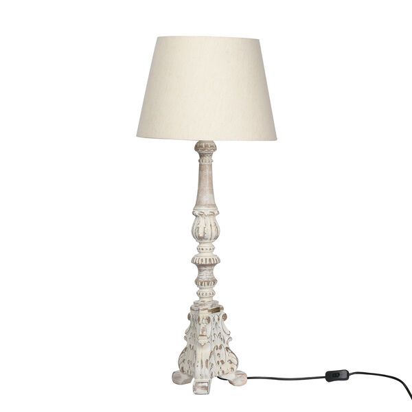 NAKKASHI - handgeschnitzte Stehlampe aus Mangoholz, inkl. Lampenschirm, wei&szlig;es Finish image number 3