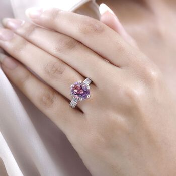 AA Rose De France Amethyst, wei&szlig;er Zirkon Ring, 925 Silber ros&eacute;vergoldet (Gr&ouml;&szlig;e 16.00) ca. 4.58 ct