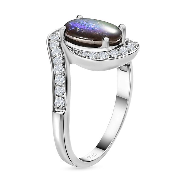 Kanadischer Ammolit, wei&szlig;er Zirkon Ring, 925 Silber platiniert (Gr&ouml;&szlig;e 20.00) ca. 2.19 ct image number 4