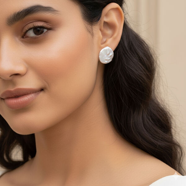 Weiße Süßwasser Perle Ohrringe Reiner Edelstahl Gelb image number 2