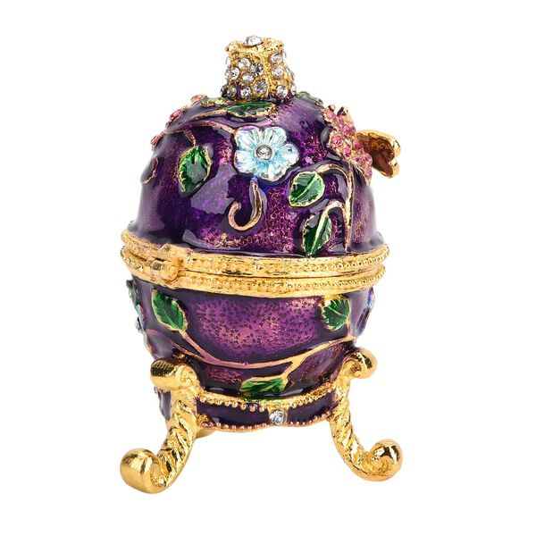 Handgemachte Ei-f&ouml;rmige Schmuckdose mit Bienen- und Blumenverzierung, magnetischer Verschluss, 4.5x7.5 cm, Lila image number 3