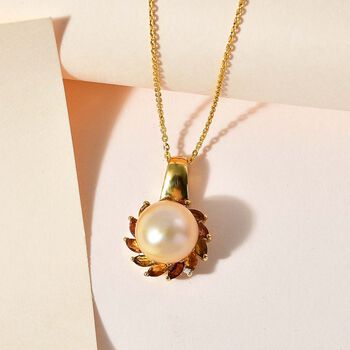 AA goldener S&uuml;dseeperle und mehrfarbiger Turmalin-Anh&auml;nger mit 50cm Kette - 6,58 ct.