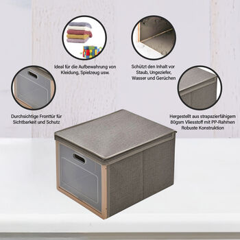 Faltbare Aufbewahrungsbox mit Stoffbezug und Klappdeckel, Gr&ouml;&szlig;e 30x25x40 cm, Khaki