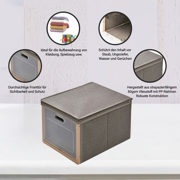 Faltbare Aufbewahrungsbox mit Stoffbezug und Klappdeckel, Gr&ouml;&szlig;e 30x25x40 cm, Khaki image number 2
