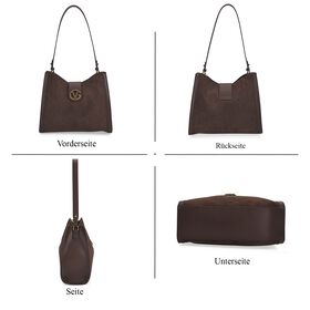 Echtleder-Trapez-Umh&auml;ngetasche mit Doppelriemen und Magnetverschluss, 27x11x23cm, Kaffee