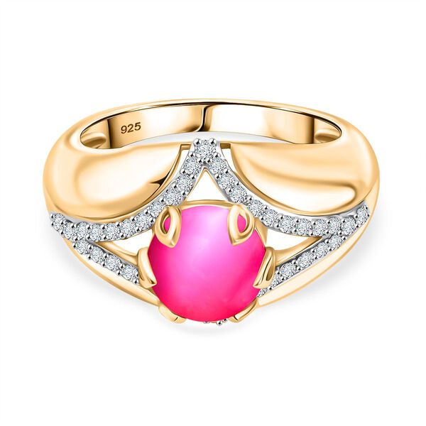 Maulbeere Mondstein, Wei&szlig;er Zirkon Ring 925 Silber 750 Gelbgold Vermeil (Gr&ouml;&szlig;e 16.00) ca. 2,76 ct