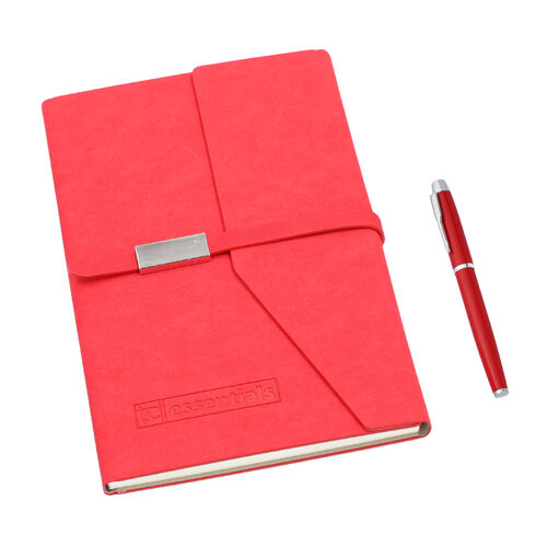 Geschenkidee: Kunstwildleder Notizbuch und Kugelschreiber Set, Größe 21x15 cm, Rot, 2 teilig image number 0