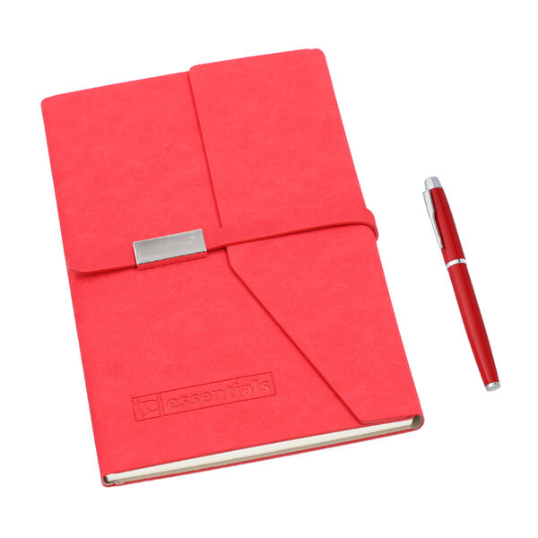 Geschenkidee: Kunstwildleder Notizbuch und Kugelschreiber Set, Gr&ouml;&szlig;e 21x15 cm, Rot, 2 teilig