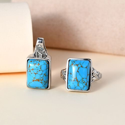 2er Set - Blauer Türkis Ring und Anhänger Schmuckset, ca. 14,17 ct. image number 1