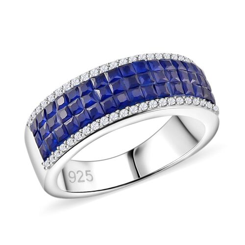 Blauer Saphir-Farbe und weißer Zirkonia Ring image number 0