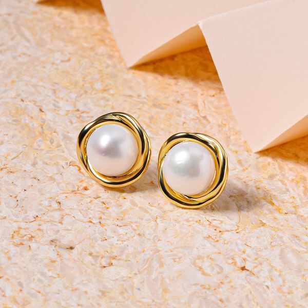 Weiße Süßwasser Perle Ohrringe Reines Messing image number 2