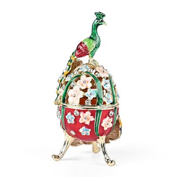 Dekorative Aufbewahrungsbox in Ei-Form mit Pfauenmotiv, 6x5,5x14cm, Gr&uuml;n