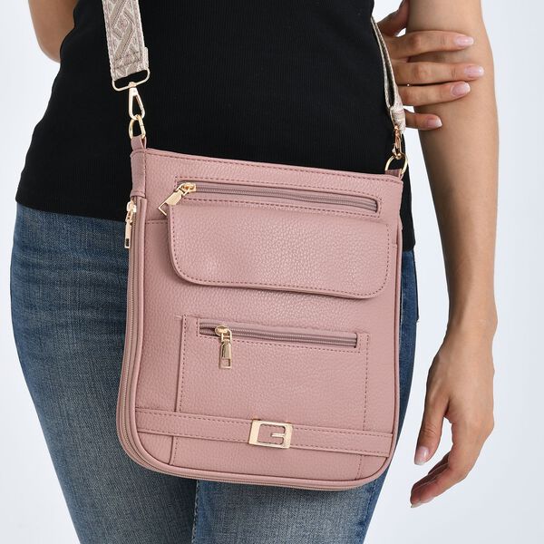 Crossbody-Tasche mit gewebtem Schulterriemen und Rei&szlig;verschlussf&auml;chern, 24x28 cm, Rosa image number 4