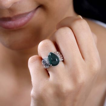 Gr&uuml;ner Aventurin Ring, Silberton, (Gr&ouml;&szlig;e 20.00) ca. 6.02 ct