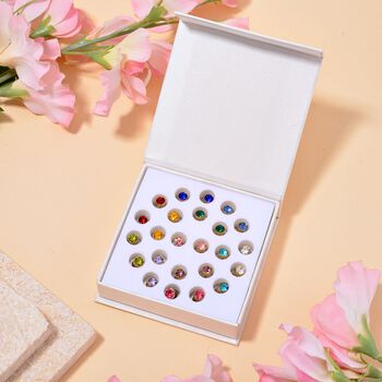 12er-Set- Austauschbare mehrfarbige Kristall-Ohrstecker in Goldton