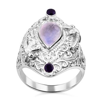 Royal Bali Kollektion- Regenbogen Mondstein und afrikanischer Amethyst-Ring - 2,84 ct.