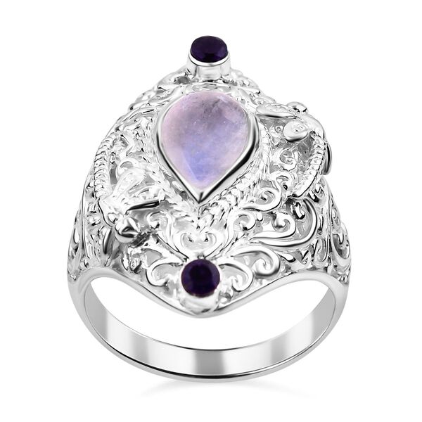 Royal Bali Kollektion- Regenbogen Mondstein und afrikanischer Amethyst-Ring - 2,84 ct.